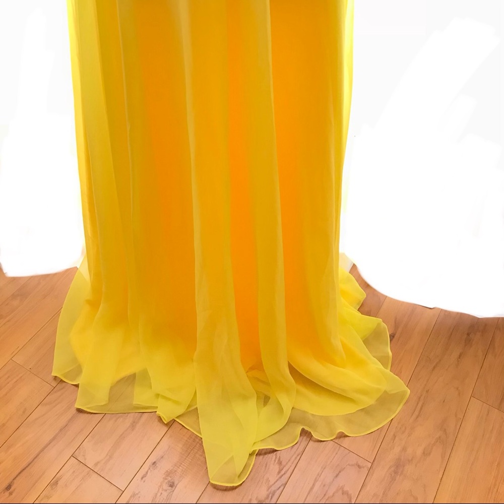 Yellow Mori Lee Beaded Jeweled Long Gown Formal Dress - Picture 4 of 9